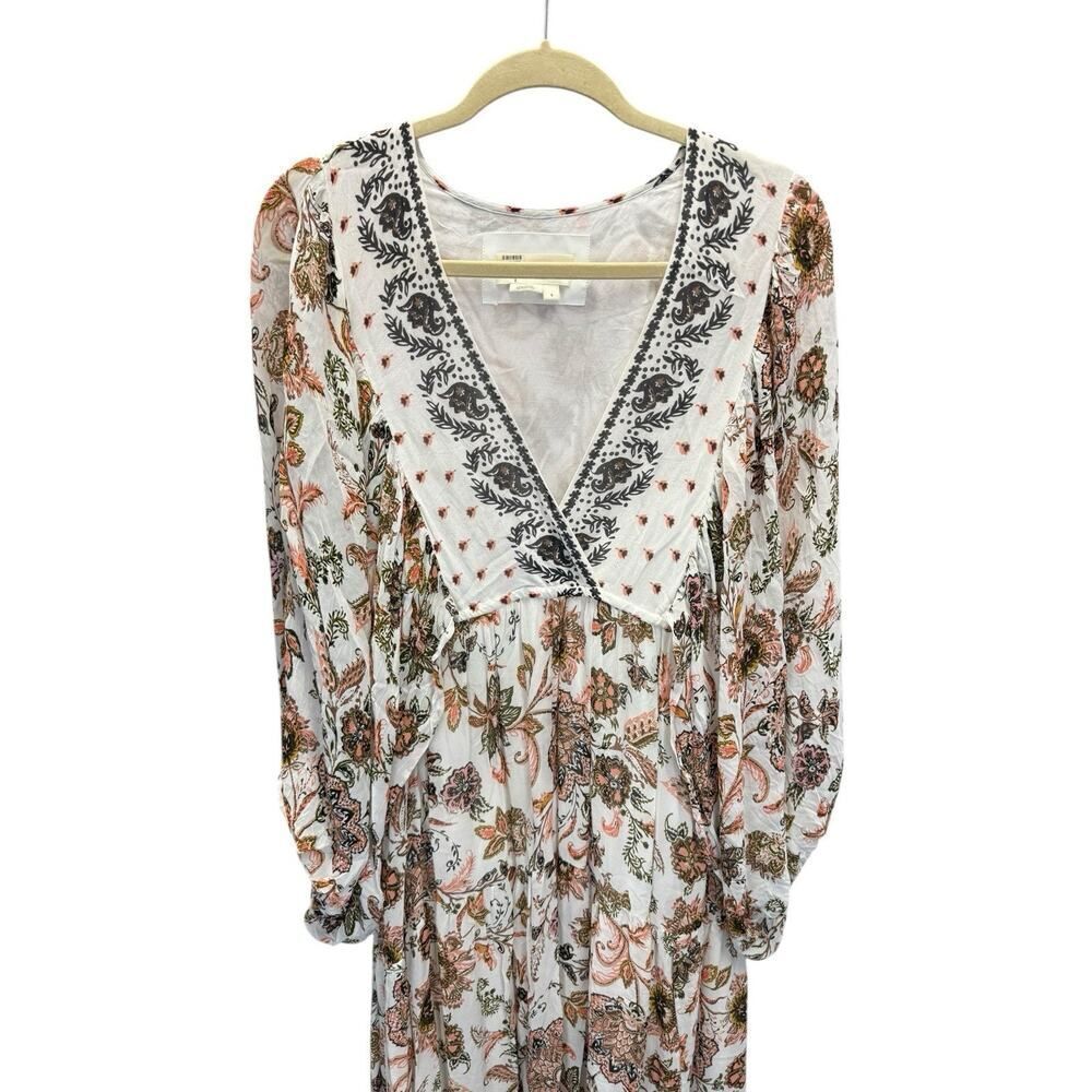 Anthropologie Boho Floral Maxi Dress Small Peasant Sleeves Tiered Viscose - Picture 6 of 9